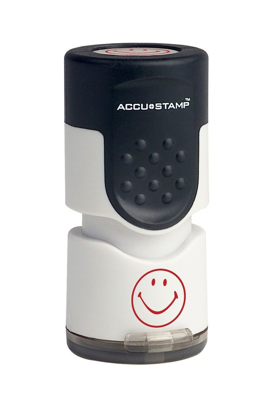 ACCU-STAMP Happy Face Symbol Teacher and Specialty Round Stamp, Pre-Inked, 5/8" Diameter Impression and Red Ink